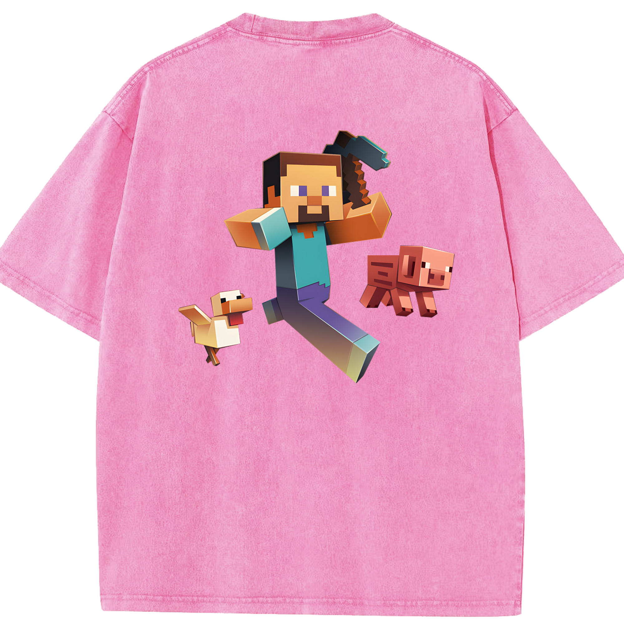 （画像用） マインクラフト ブロックの世界 Minecraft MC Block world 綿100% ヴィンテージ風 半袖Tシャツ（背面プリント）
